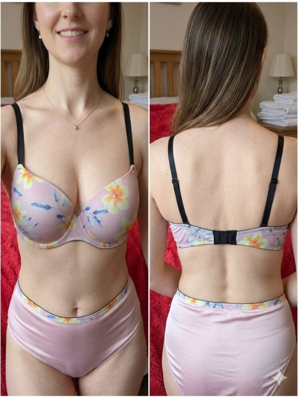 PINK Victorias Secret Bra 32DD Wear Everywhere Lightly Lined Floral T-Shirt